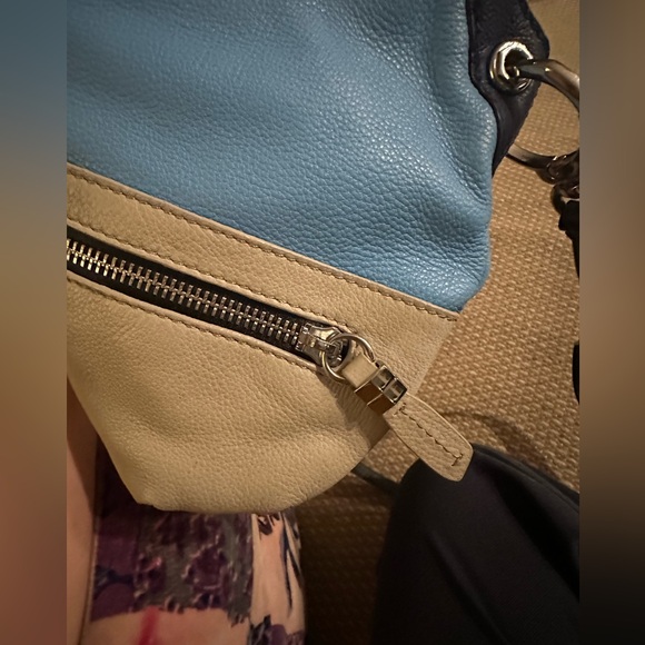 OrYANY Leather Shoulder Bag Crossbody 2 Handled Pebbled Baby Blue Taupe - Picture 6 of 14